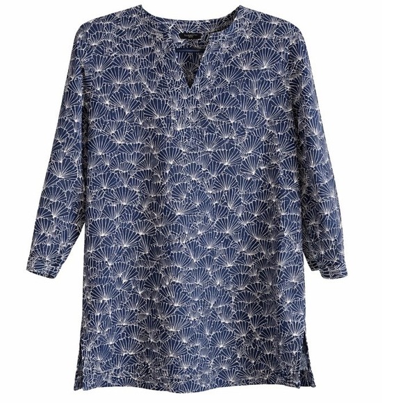 Talbots Tops - Talbots Petite Medium Navy & White Printed 100% Cotton Tunic – 3/4 Sleeves